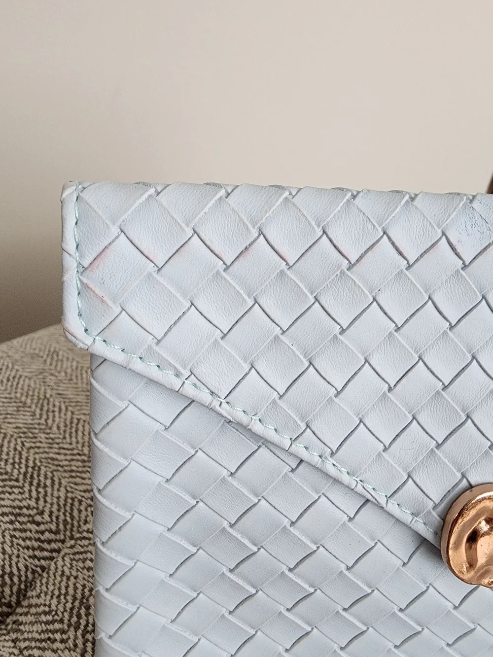 Ipsy Woven Envelope Cosmetic Pouch in Light Blue with Gold Snap